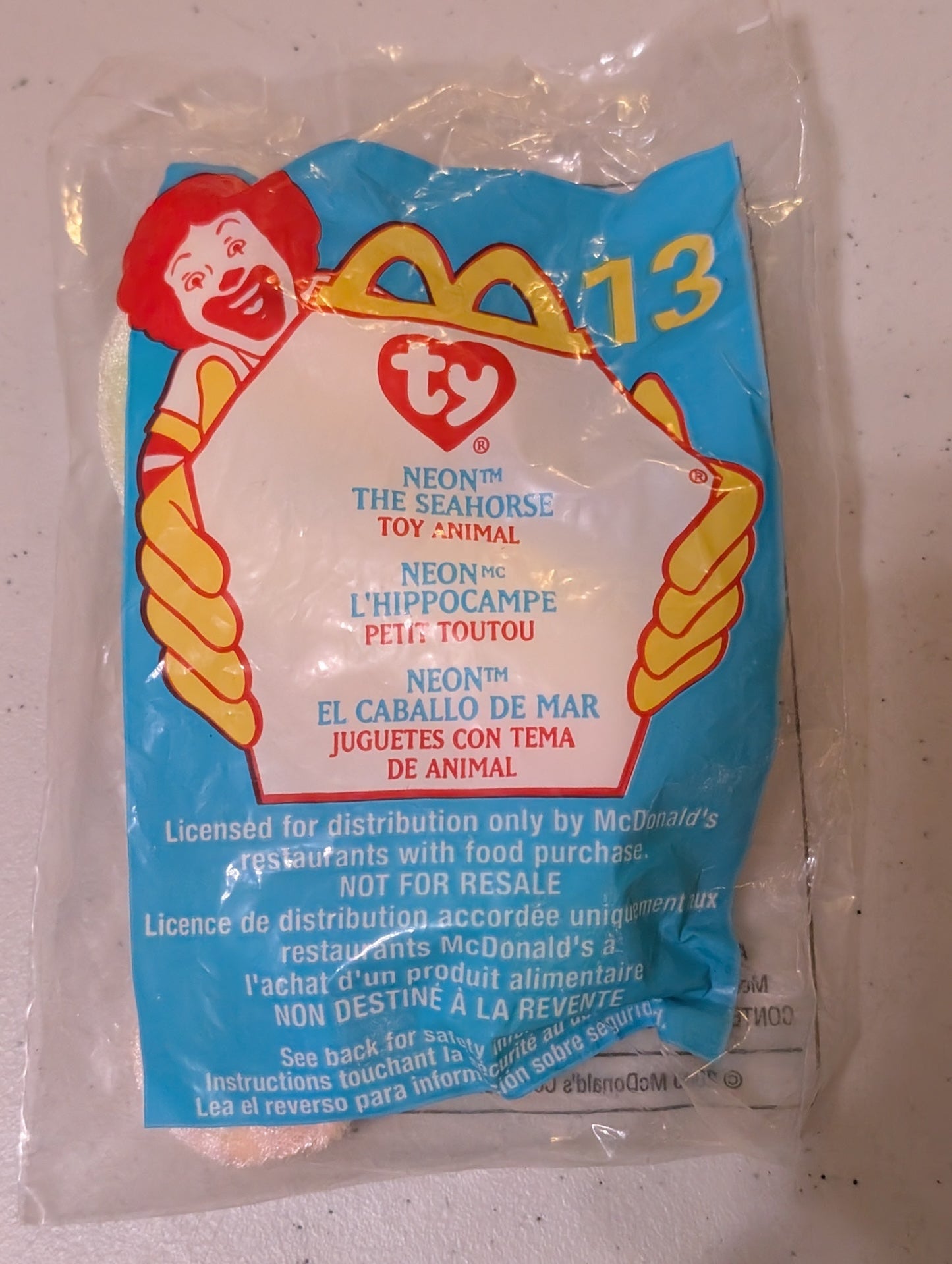 Neon the Seahorse - McDonald's / Ty Teenie Beanie Baby (Yellow, Pink, Green, 2000, Plush Toy, Vintage, Stuffed Animal, Retired)