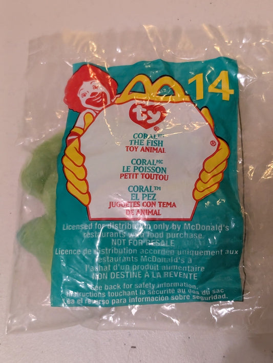 Coral the Fish - McDonald's / Ty Teenie Beanie Baby (Green, Yellow, 2000, Plush, Toy, Vintage, Stuffed Animal, Retired)