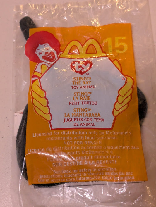 Sting the Ray - McDonald's / Ty Teenie Beanie Baby (Gray, 2000, Plush Toy, Vintage, Stuffed Animal, Retired)