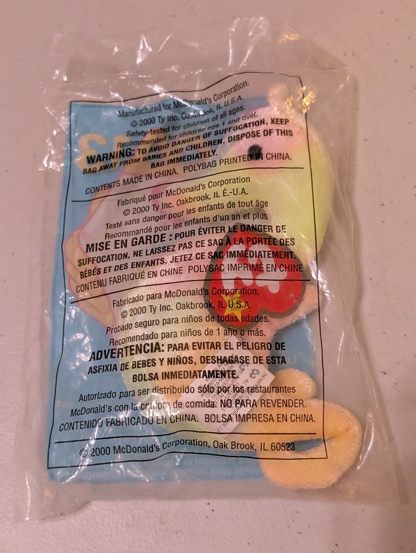 Neon the Seahorse - McDonald's / Ty Teenie Beanie Baby (Yellow, Pink, Green, 2000, Plush Toy Vintage, Stuffed Animal, Retired)