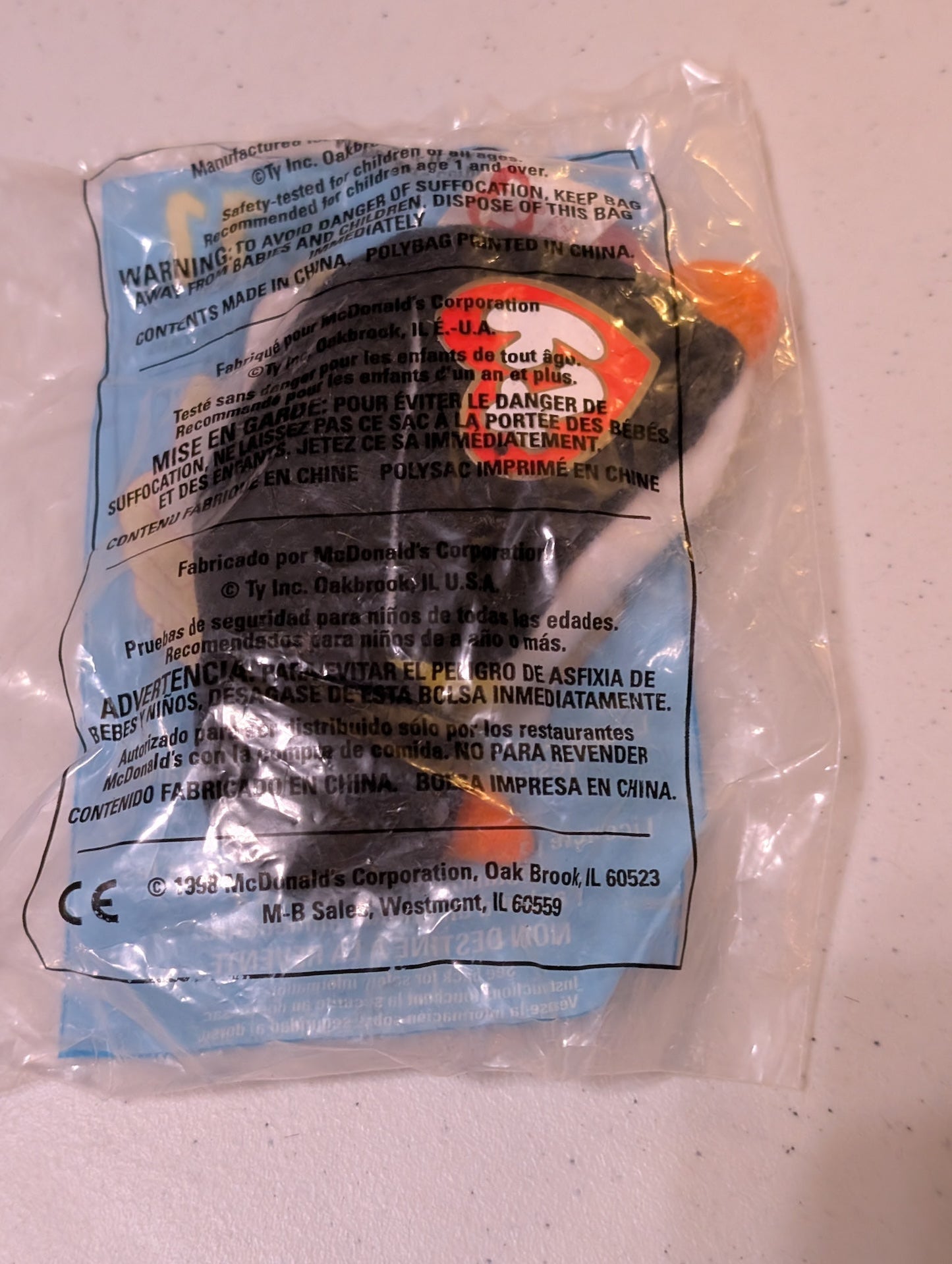 Waddle the Penguin - McDonald's / Ty Teenie Beanie Baby (Black, White, Yellow, 1999, Plush Toy Vintage, Stuffed Animal, Retired)