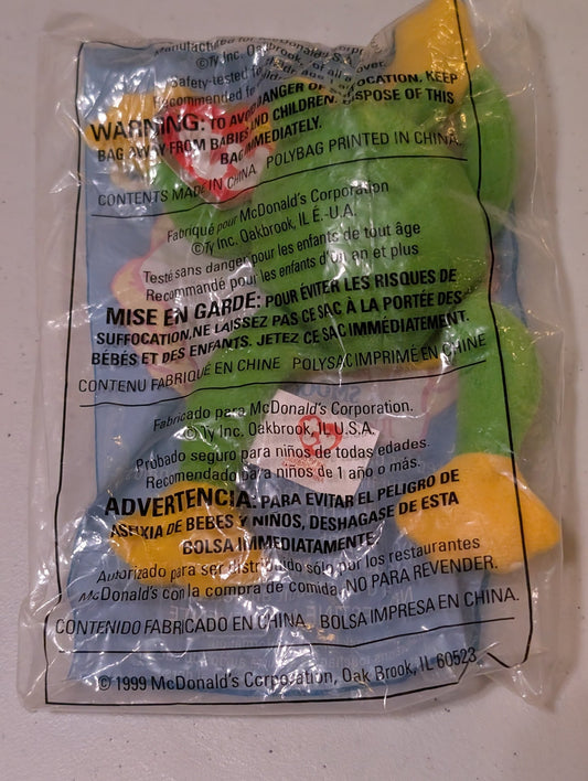 Smoochy the Frog - McDonald's / Ty Teenie Beanie Baby (Green, Yellow, 1999, Plush, Toy, Vintage, Stuffed Animal, Retired)