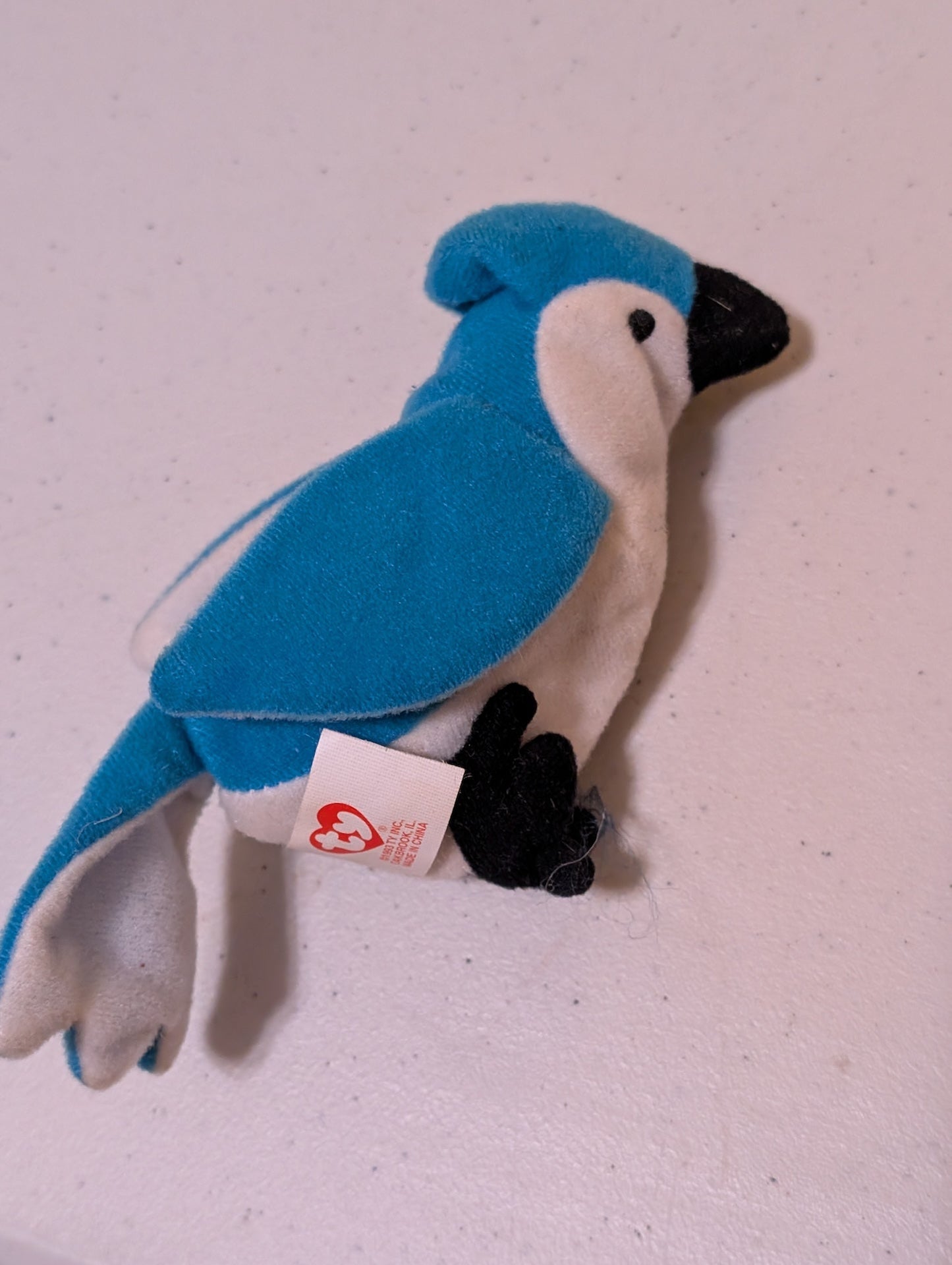 Rocket the Blue Jay - Ty Teenie Beanie Baby (Blue, White, Black, 1998, Plush Toy, Vintage, Stuffed Animal, Retired)