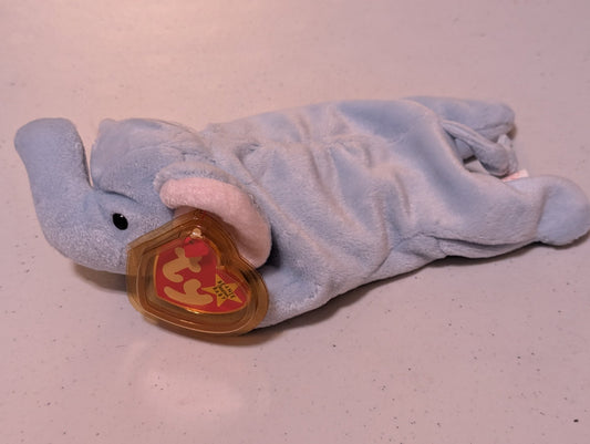 Peanut the Elephant - Ty Beanie Baby (Light Blue, 1995, Vintage, MWMT, Plush, Toy, Stuffed Animal, Retired)