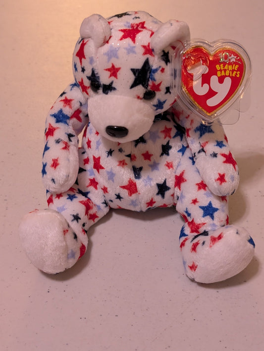 Star the Bear - Ty Beanie Baby (White, Red, Blue, 2003, Vintage, MWMT, Plush, Toy, Stuffed Animal, Retired)