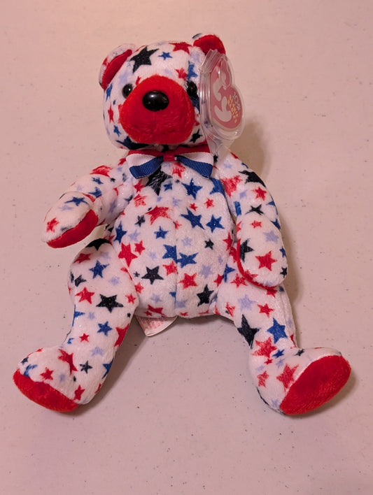 Red, White, and Blue the Bear - Ty Beanie Baby (White, Red, Blue, 2002, Vintage, MWMT, Plush, Toy, Stuffed Animal, Retired)
