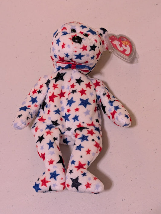 Red, White, and Blue the Bear - Ty Beanie Baby (White, Red, Blue, 2002, Vintage, MWMT, Plush, Toy Stuffed Animal, Retired)