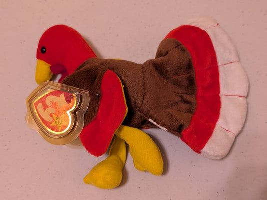 Gobbles the Turkey - Ty Beanie Baby (Brown, Red, White, 1996, Vintage, MWMT, Plush, Toy, Stuffed Animal, Retired)