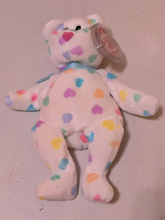 Sweetheart the Bear - Ty Beanie Baby (White, Rainbow, 2002, Vintage, MWMT, Plush, Toy, Stuffed Animal, Retired)