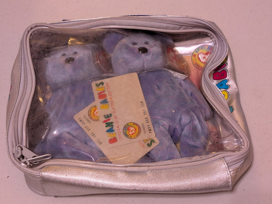 Clubby and Clubby II Platinum Edition Set - Ty Beanie Babies Official Club (Silver, Periwinkle, 1999, Plush Bears in Carrying Case)