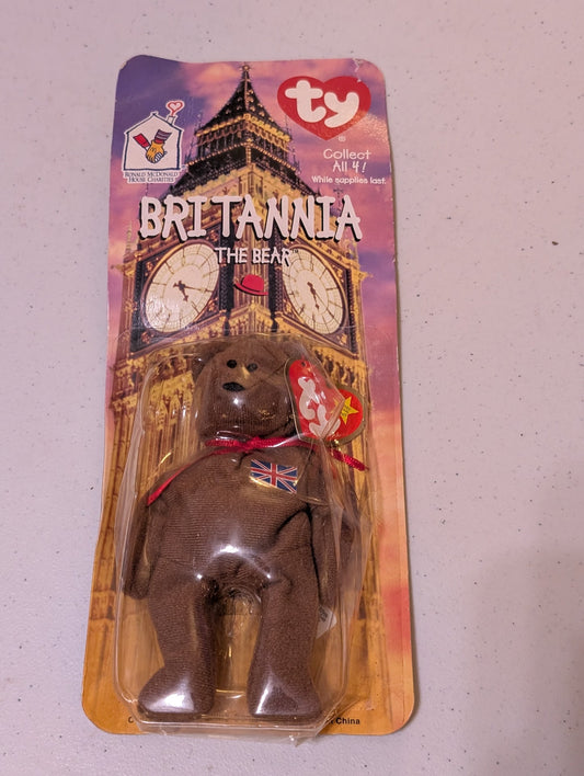 Britannia the Bear (McDonald's) - Ty Teenie Beanie (Brown, 1999, Plush Toy in Packaging)