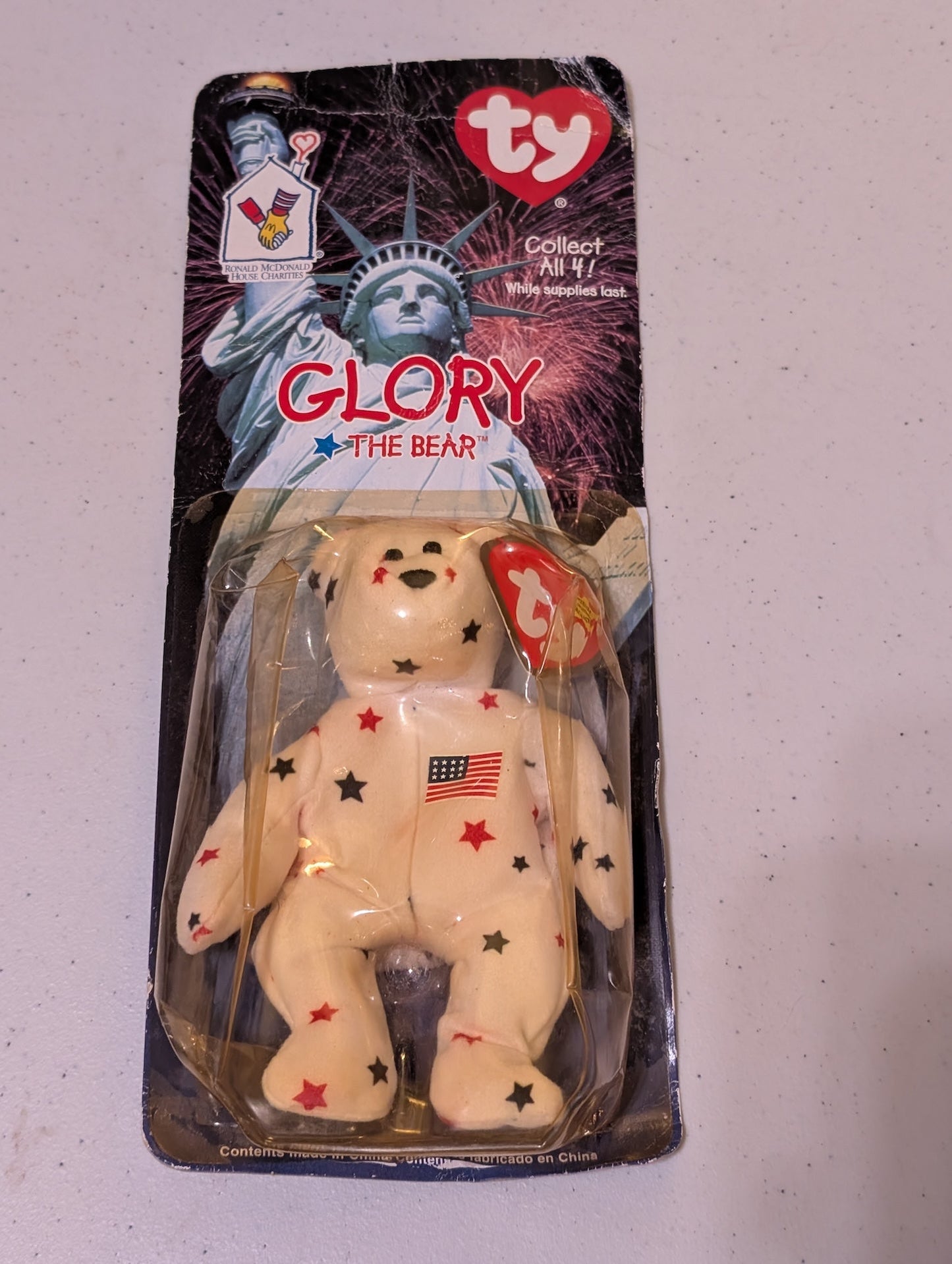 Glory the Bear (McDonald's) - Ty Teenie Beanie (Cream with Stars, 1999, Plush Toy in Packaging)
