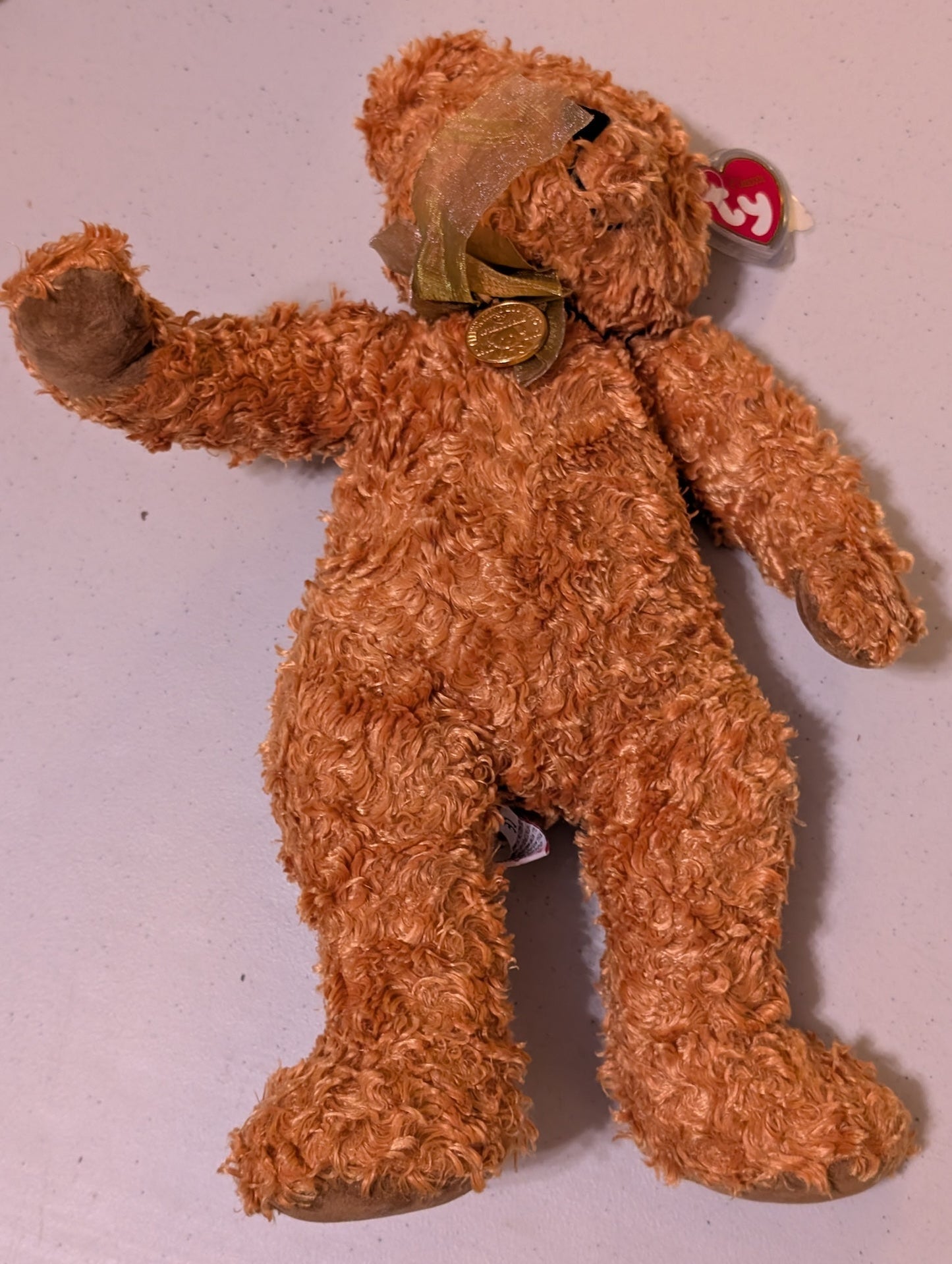 Teddy 100 Years of Teddy Bears w/Gold Medallion  Ty Beanie Babies (MWMT, Vintage, Retired, with Tag, VTG, Stuffed Animal, Plush, Toy)
