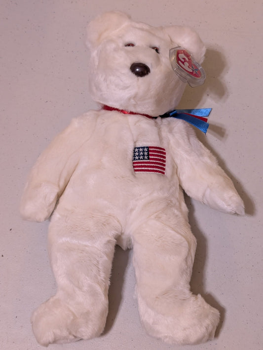 Libearty Liberty USA Retired American Bear, 14”Vintage 2000 Ty Beanie Buddy Large (MWMT, Vintage, Retired, with Tag, VTG, Stuffed Animal, Plush, Toy)
