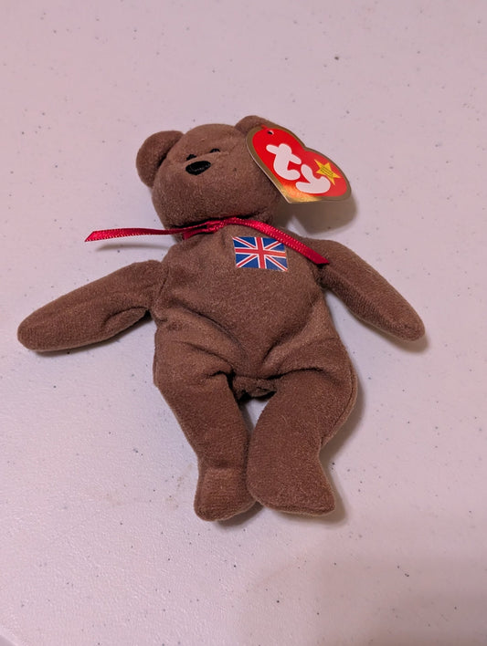 Britannia the Bear - Ty Beanie Baby (Brown, 1997, Plush Toy, Stuffed Animal, MWMT, Vintage, Retired)