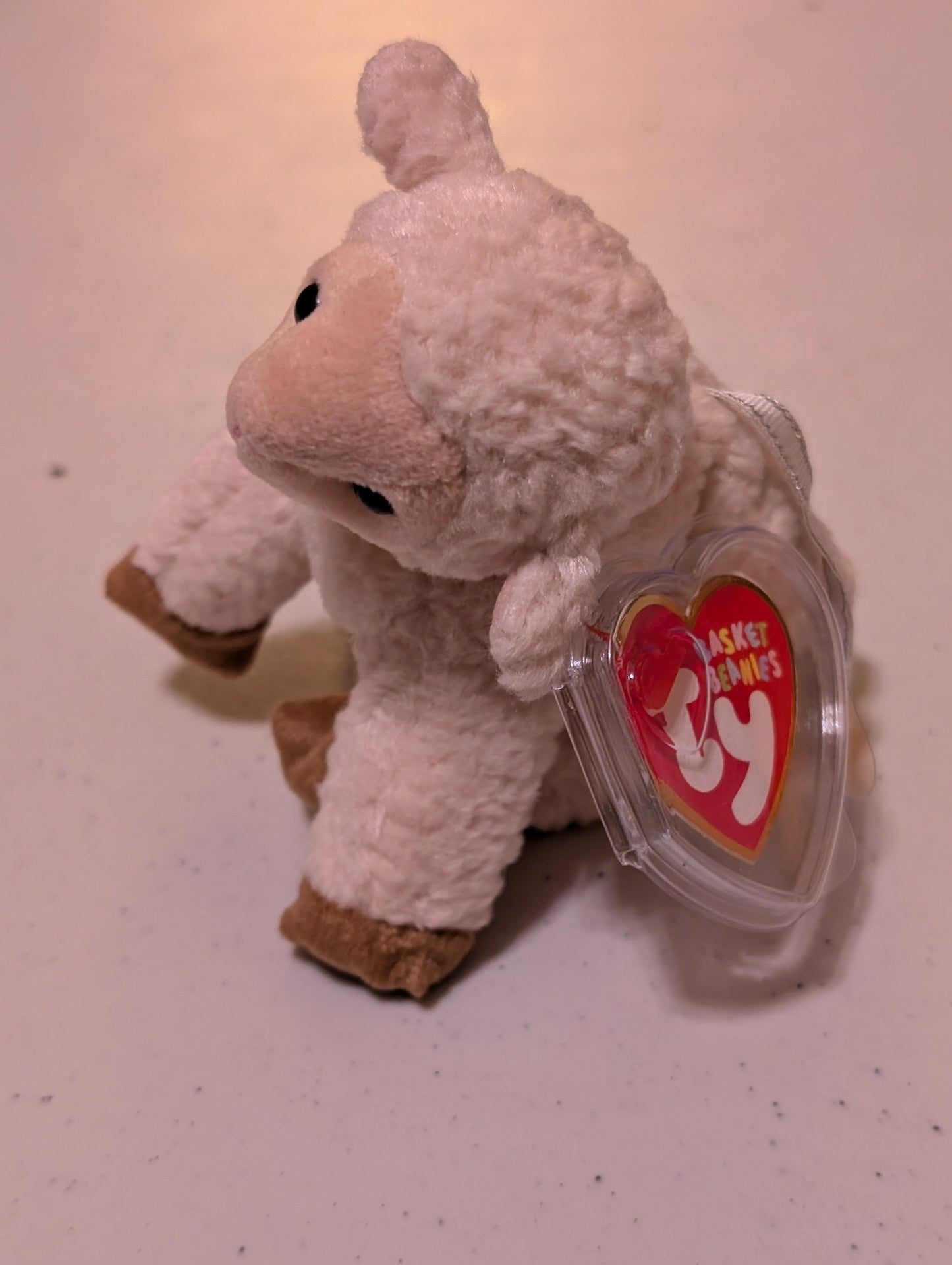 Springy the Lamb - Ty Basket Beanie (White, Brown, 2001, Plush Toy, Stuffed Animal, MWMT, Vintage, Retired)