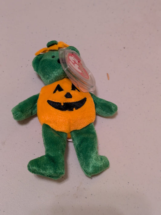 Haunt the Bear - Ty Jingle Beanie Baby (Green, Orange, 2001, Plush Toy, Stuffed Animal, MWMT, Vintage, Retired)