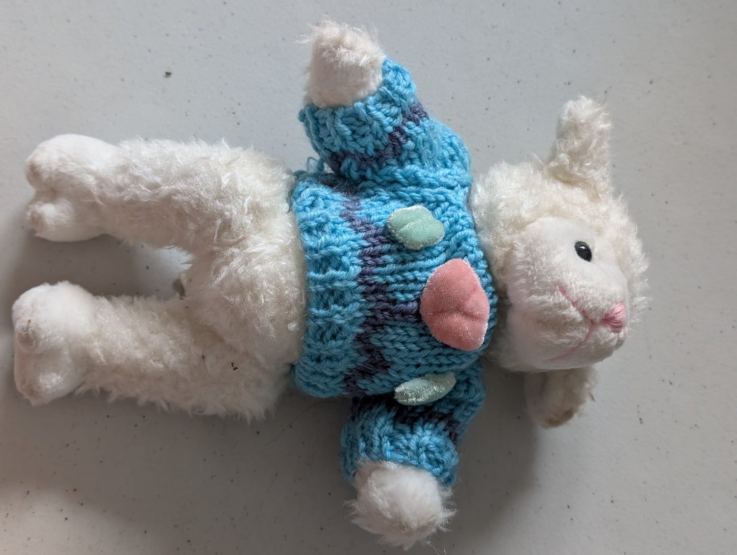 Easter Bunny in Sweater - Unbranded Plush Toy (White, Blue, 1990s, Bunny)