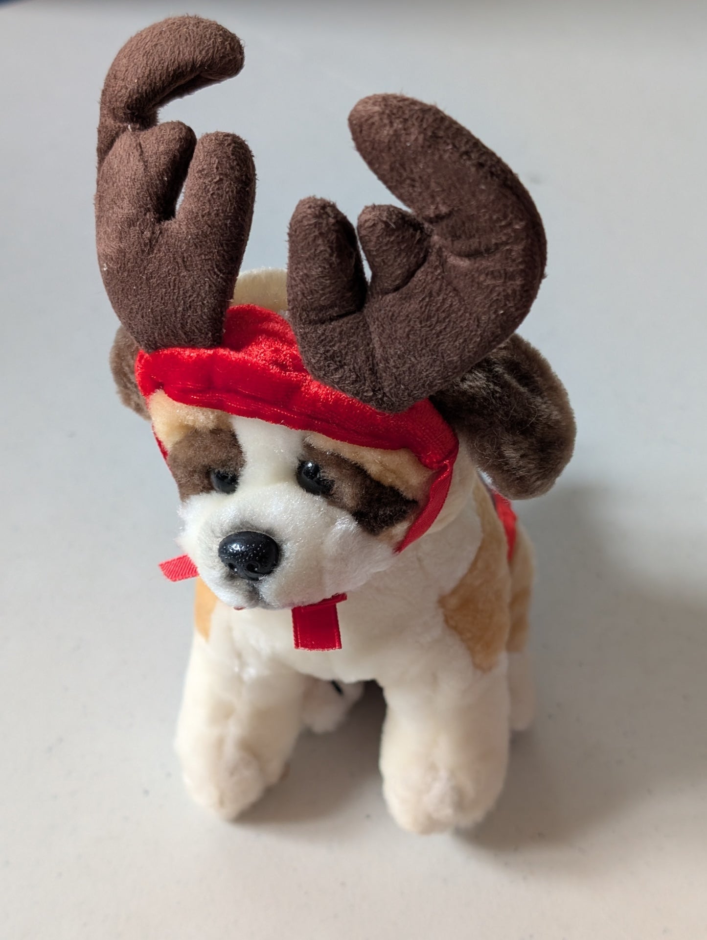 St. Bernard with Reindeer Antlers - Unbranded Plush Toy (White, Brown, 2000s, Dog)