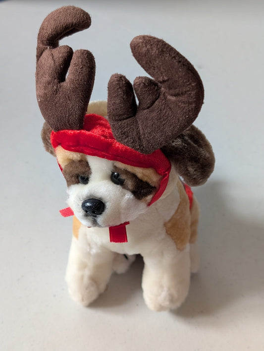 St. Bernard with Reindeer Antlers - Unbranded Plush Toy (White, Brown, 2000s, Dog)