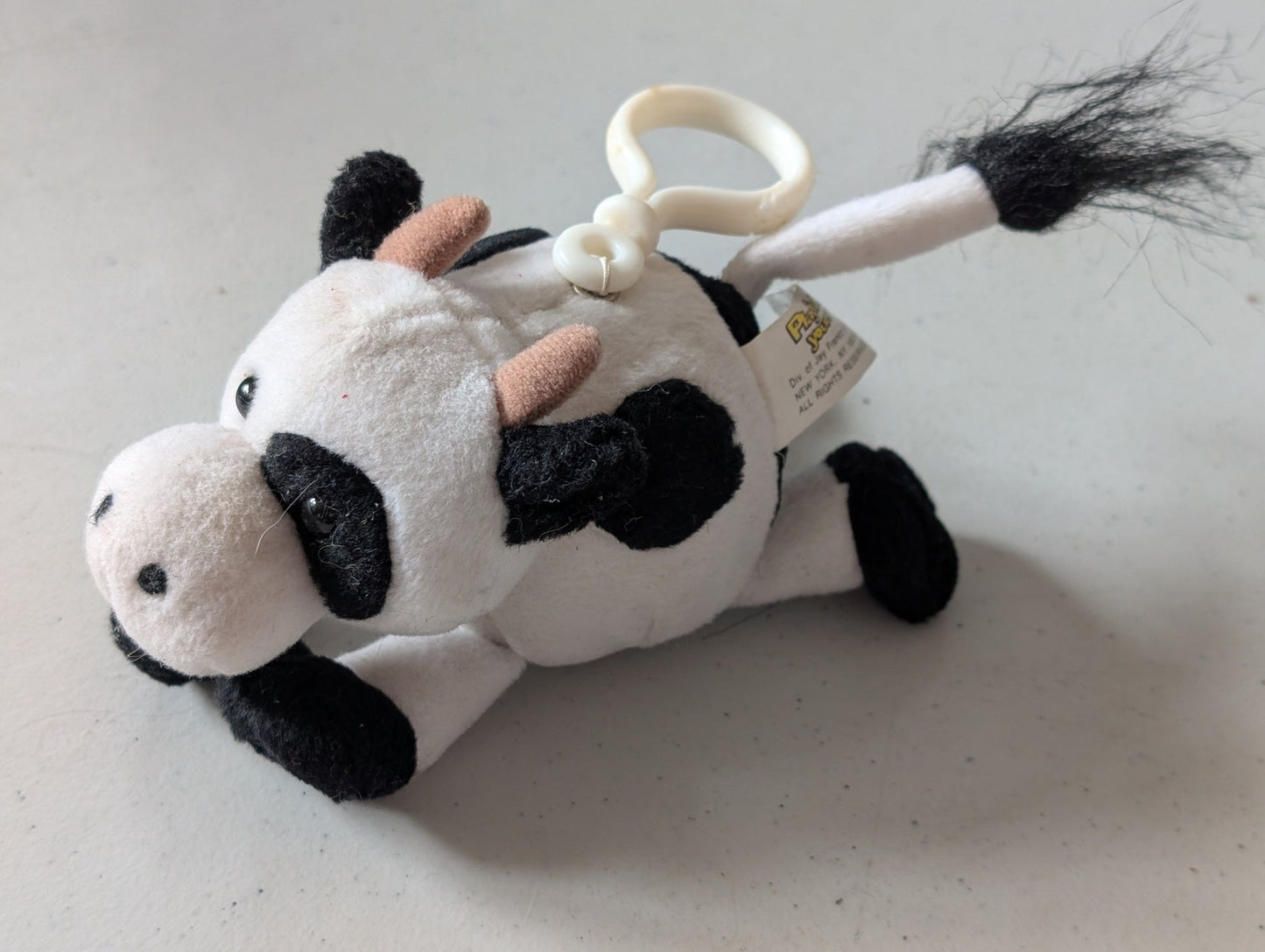Cow Keychain - Fun Farm Plush Toy (White, Black, 1990s, Cow)