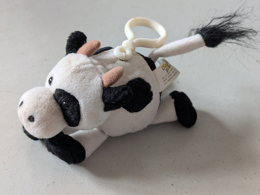 Cow Keychain - Fun Farm Plush Toy (White, Black, 1990s, Cow)