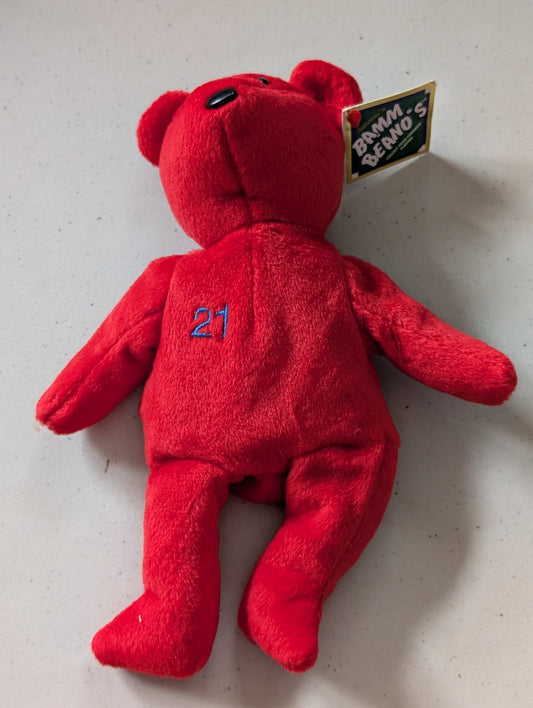 #21 Player Bear - Bamm Beano's Plush Toy (Red, 2000s, Bear)