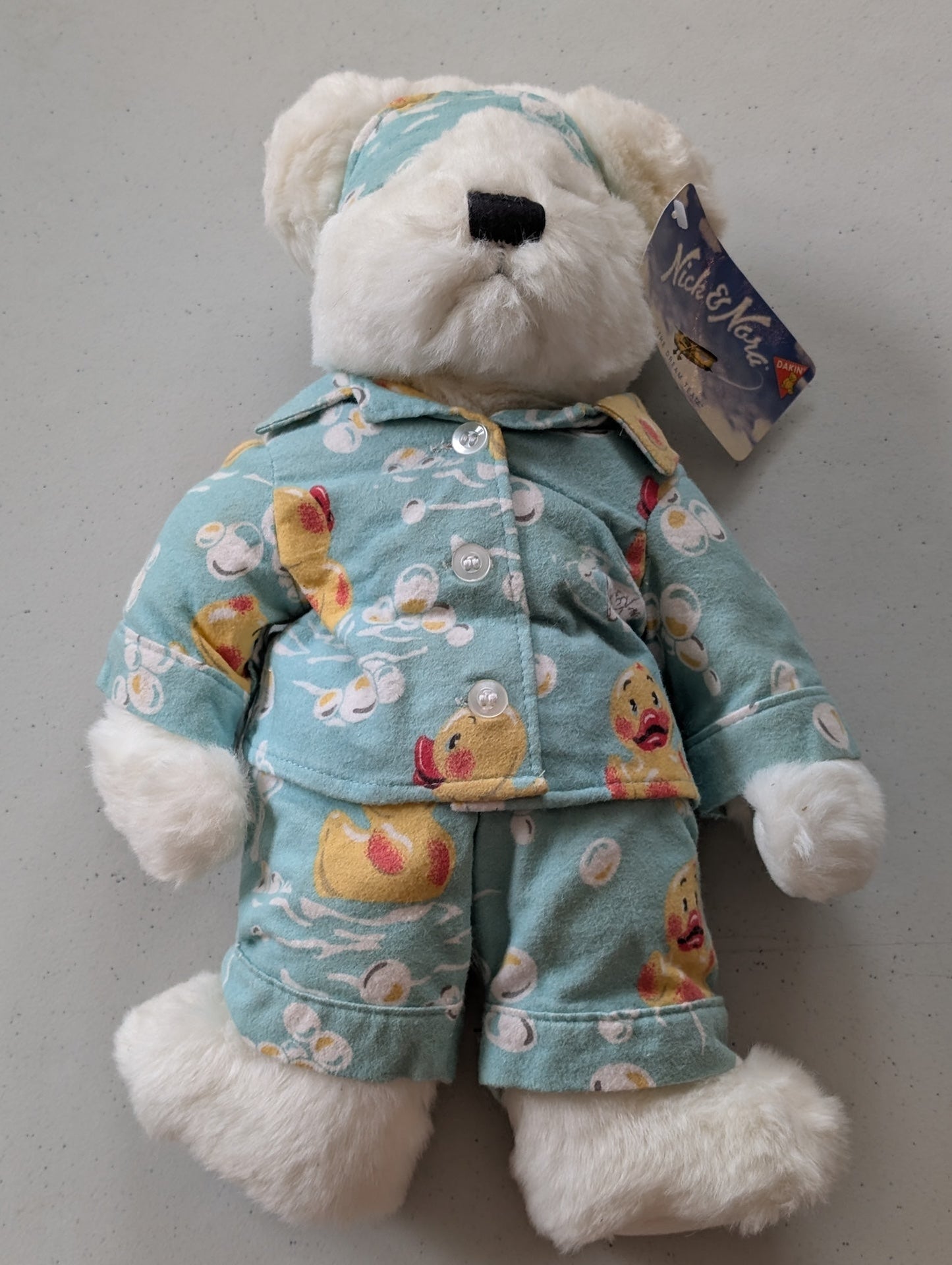 Nicky Cloud Nine White Bear NICK & NORA 1999  Plush 14" Rubba-Dub-Duck PJs (MWMT, Vintage, Retired, with Tag, VTG, Stuffed Animal, Plush, Toy, Nick and Nora)