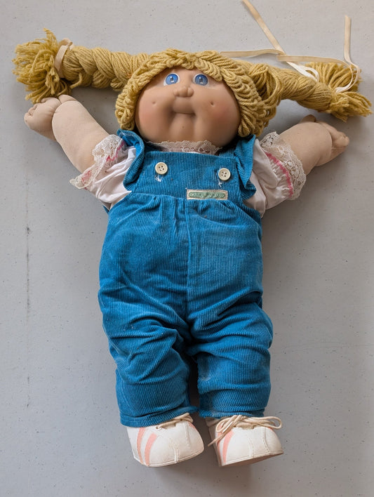 Cabbage Patch Kids Doll, 1982, Blue Eyes/Blonde Hair, Girl in Blue (Vintage, Retired, VTG, Stuffed Animal, Plush, Toy, Large)