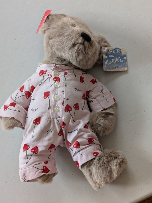 Applause Dakin Nick & Nora Valentines Lucious Pajama Brown Bear (MWMT, Vintage, Retired, with Tag, VTG, Stuffed Animal, Plush, Toy, Nick and Nora)