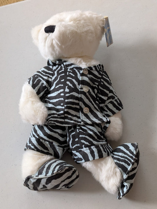 Zebra Blue PJ's Slippers Dakin White Fuzzy Teddy Bear 13" Plush Nick Nora 2000 (MWMT, Vintage, Retired, with Tag, VTG, Stuffed Animal, Plush, Toy, Nick and Nora)