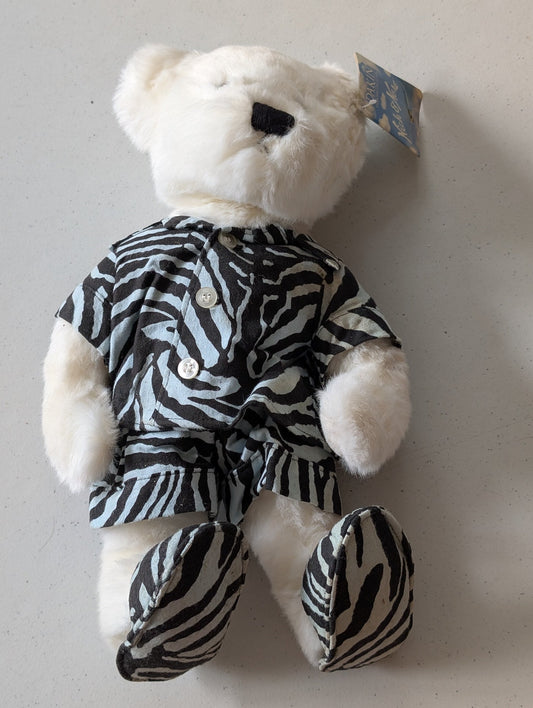 Blue Zebra PJ's and Slippers Dakin White Fuzzy Teddy Bear 13" Plush Nick Nora 2000 (MWMT, Vintage, Retired, with Tag, VTG, Stuffed Animal, Plush, Toy, Nick and Nora)