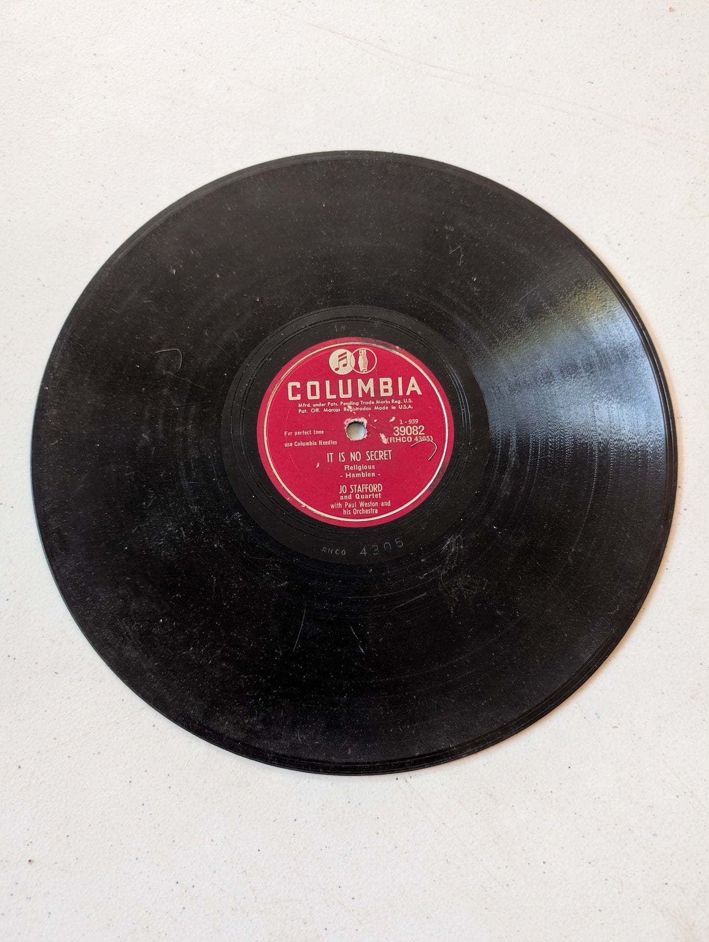 Jo Stafford and Quartet It Is No Secret Paul Weston and his Orchestra 78 RPM record