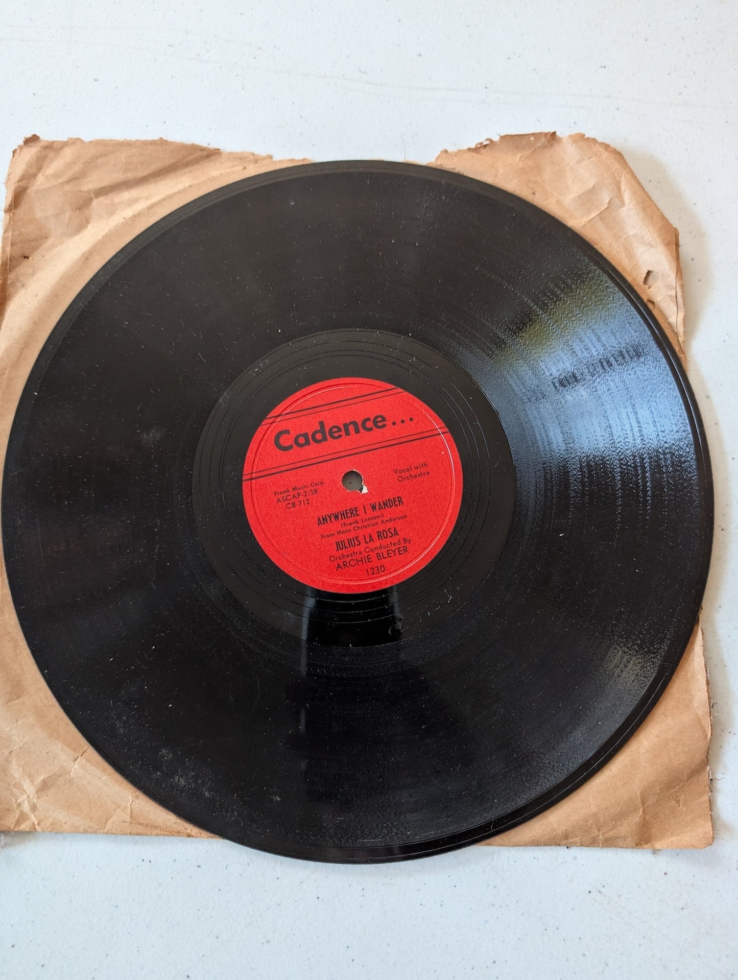 Julius La Rosa and orchestra directed by Archie Bleyer Anywhere I Wander 78 RPM record