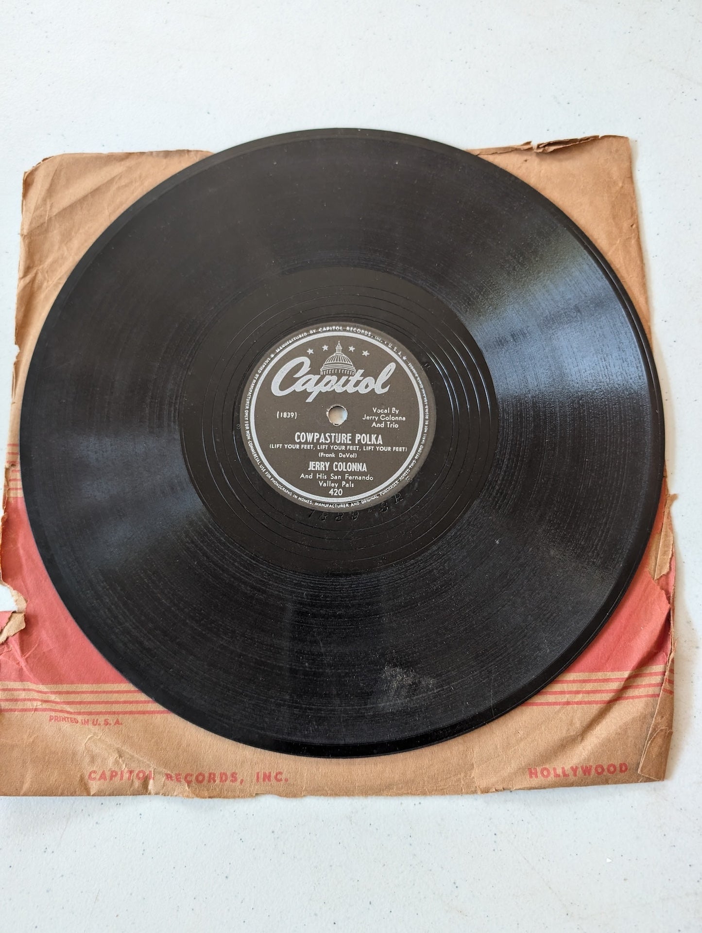 Jerry Colonna-Cowpasture Polka/Saloon/Capitol 420 10" 78 RPM