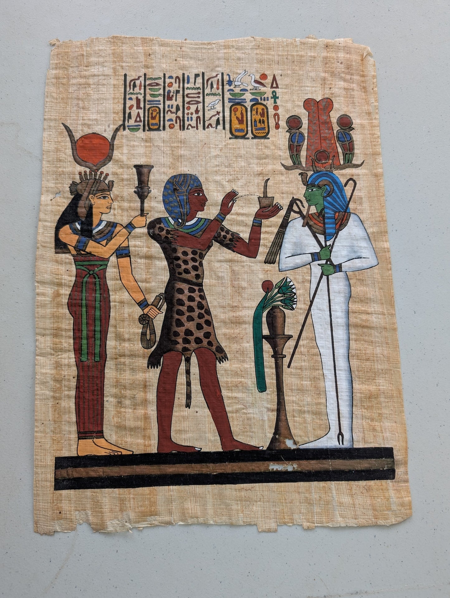 EGYPTIAN Parchment Painting  reproduction - vignette from the temple of Seti I at Abydos