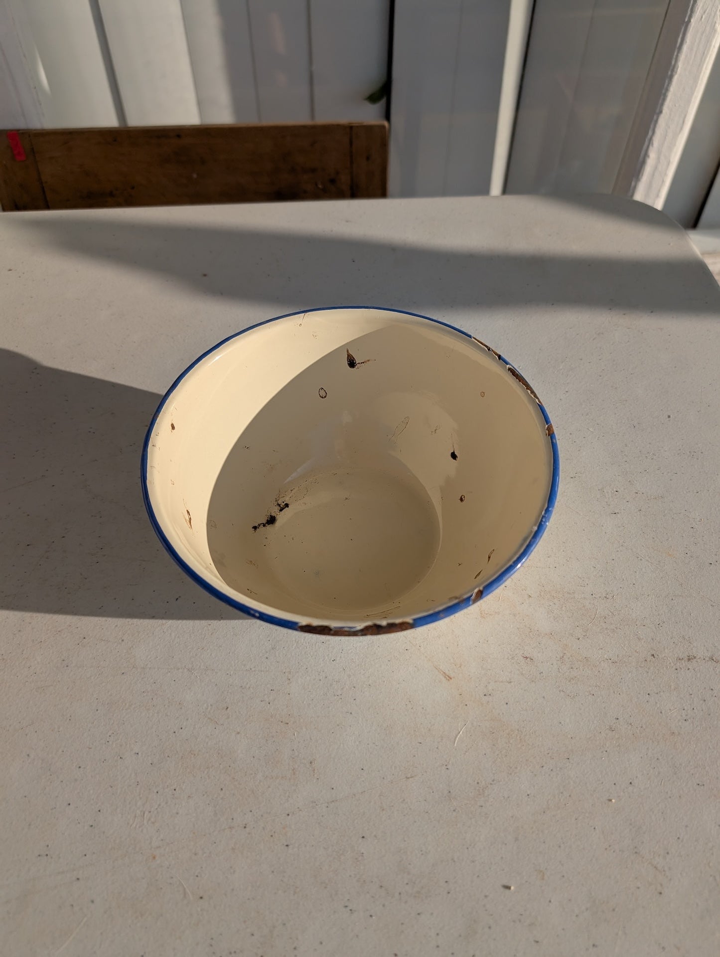 Porcelain Enamel Cookware Pots Pans - Vintage White & blue Trim