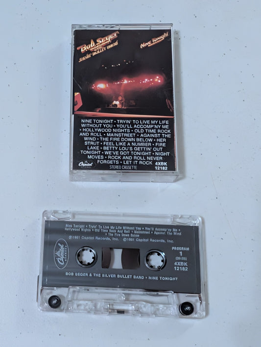 Bob Seger & The Silver Bullet Band -Nine Tonight live album (cassette, tape, album, music, vintage, OOP)
