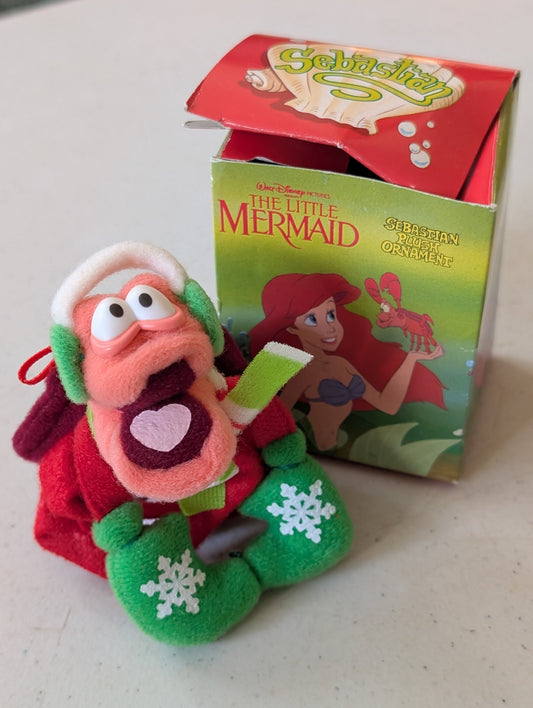 Sebastian 1989 Disney Little Mermaid McDonalds Christmas Ornament Singing Sebastian Plush(vintage, collectable, nostalgia, toy)