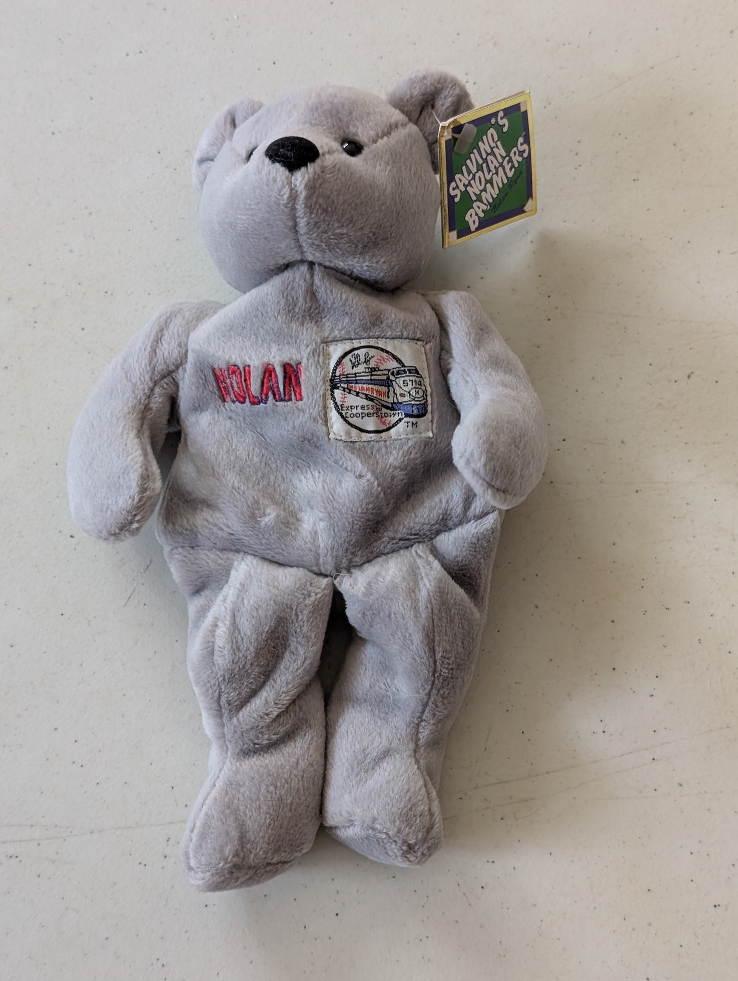 Nolan Ryan Bear - Salvino's Bammers (Gray, 1998, Plush Toy)