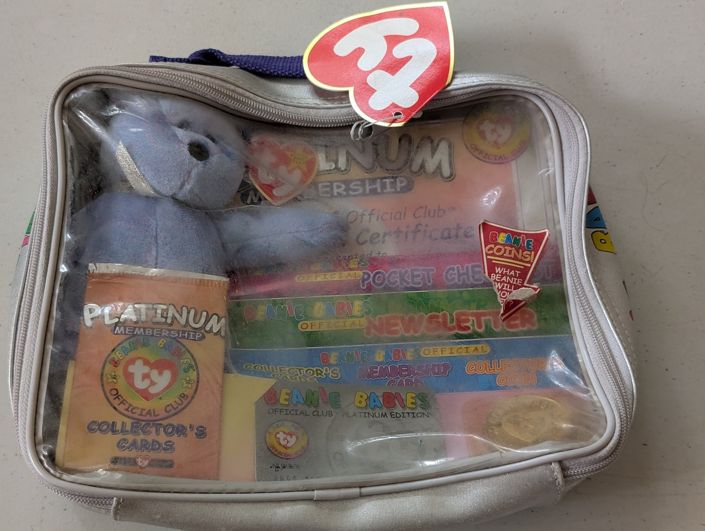 Beanie Baby Official Club Platinum Edition - Ty Collector's Set (Periwinkle, Silver, 1999, Collector's Kit)