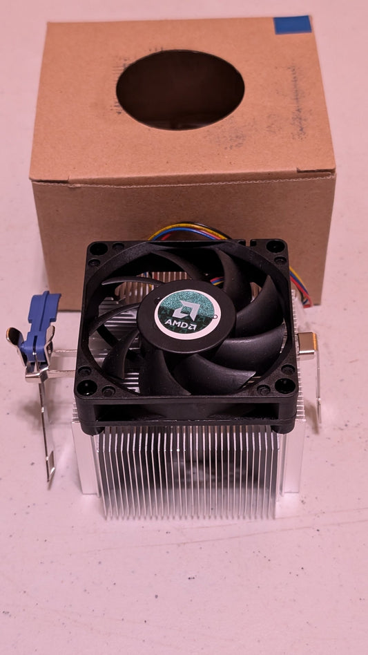 Stock AMD Heatsink/Fan from AMD - 2000s Computer Components (Aluminum, Plastic, Metal CPU Cooler, Utilitarian, Silver, Black)