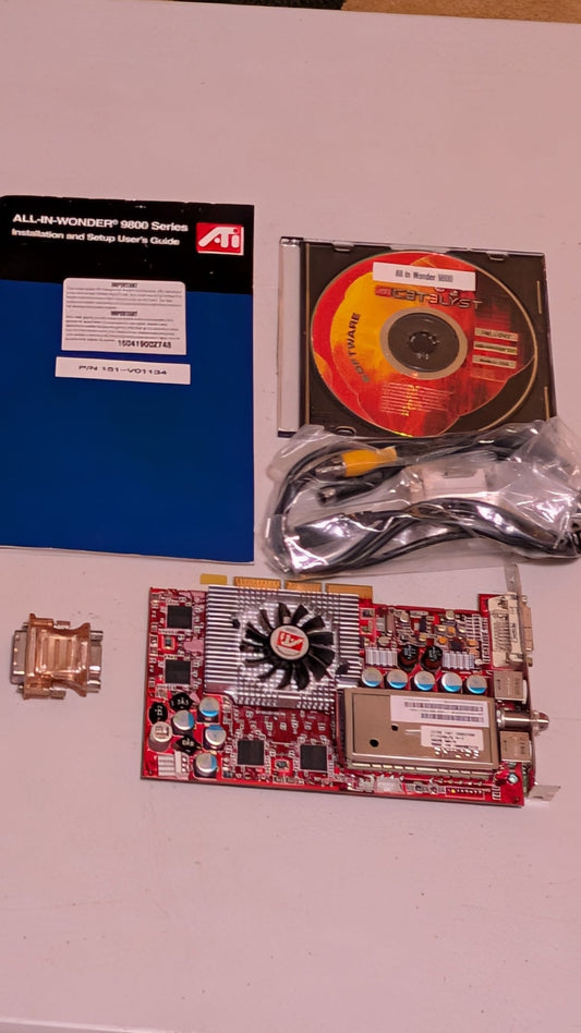 ALL-IN-WONDER 9600 Series from ATI - 2000s Computer Components (PCB, Metal, Plastic, Paper Video Card / TV Tuner, Retro Tech, Red, Silver)