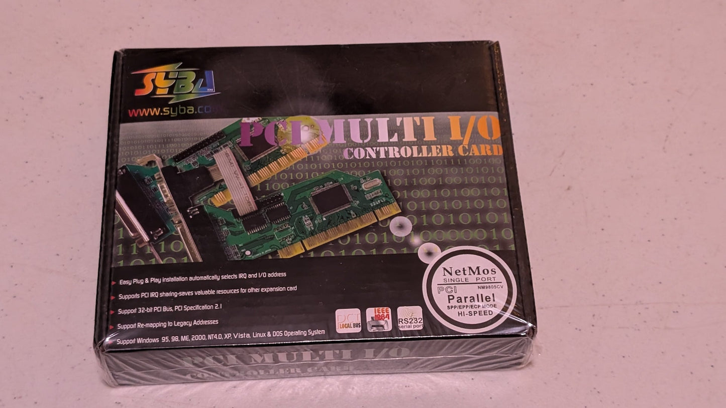 PCI Multi I/O Controller Card from SYBA - 2000s Computer Components (Plastic, Cardboard, PCB I/O Controller Card, Retro Tech, Black, Green)