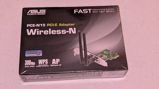 PCE-N15 Wireless-N PCI-E Adapter from ASUS - 2010s Computer Components (Plastic, Cardboard, PCB Network Adapter, Modern, Black, Gold)