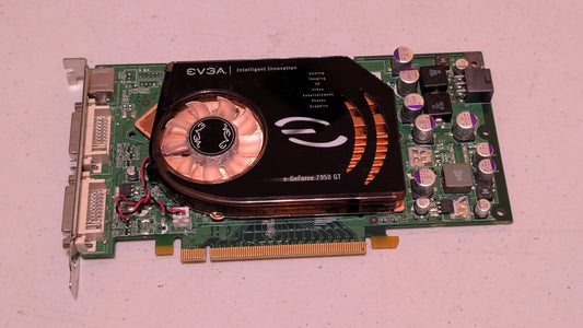 e-GeForce 7950 GT from EVGA - 2000s Computer Components (PCB, Plastic, Copper, Metal Video Card, Gamer Aesthetic, Retro Tech, Green, Black, Copper)