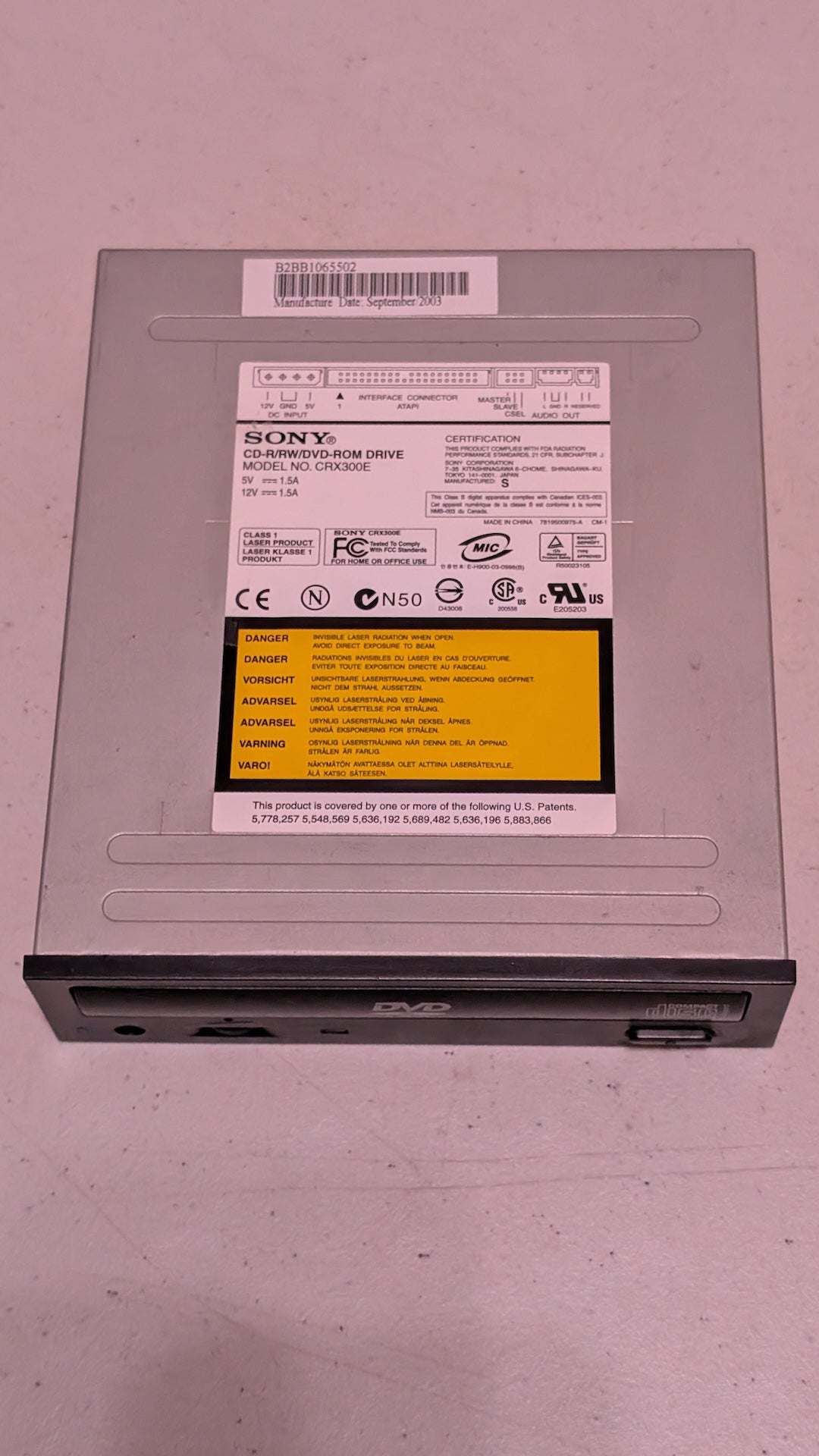 DVD-ROM Drive CRX300E from Sony - 2003 Computer Components (Metal, Plastic, PCB Optical Drive, Retro Tech, Industrial, Silver, Black)