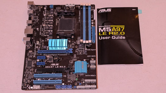 M5A97 LE R2.0 from ASUS - 2010s Computer Components (PCB, Metal, Plastic Motherboard, Gamer Aesthetic, Modern, Black, Blue)