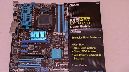 M5A97 LE R2.0 from ASUS - 2010s Computer Components (PCB, Metal, Plastic, Paper Motherboard, Gamer Aesthetic, Modern, Black, Blue)
