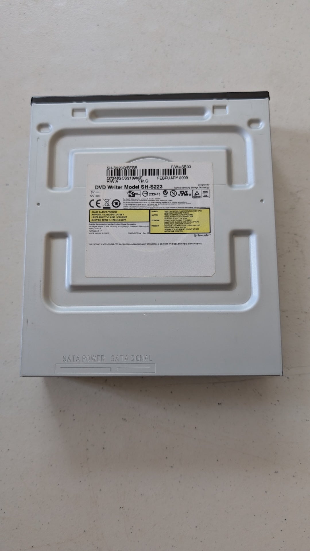 DVD Writer Model SH-S223 from Samsung/TSSTcorp - 2009 Computer Components (Metal, Plastic, PCB Optical Drive, Industrial, Utilitarian, Silver)